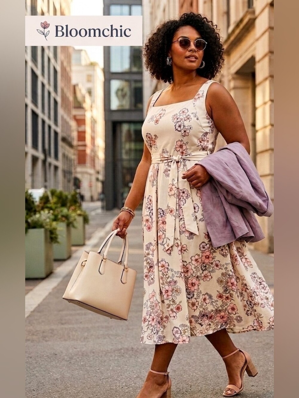 BloomChic Cream Maxi Dress with Pink & Brown Floral Print